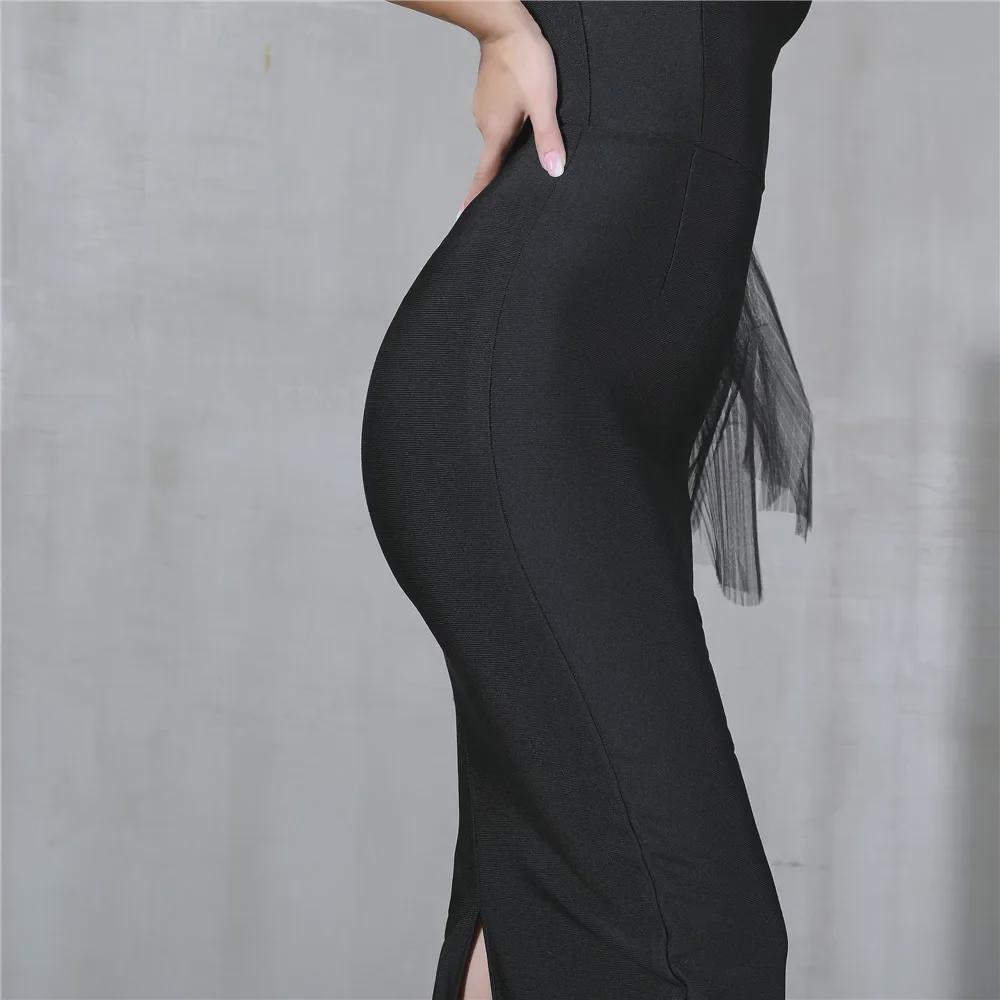 Evropské a americké letní bandážové šaty: Slim top bez ramínek s vysokým pasem a síťovanou večerní sukní