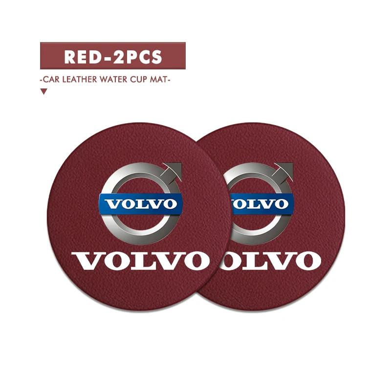 2pcs Car Cup Coaster High Quality Colorful Non Slip Pad Parts For Volvo AWD XC60 S40 XC40 XC90 C30 C70 S60 S80 S90 T6 V40 V50