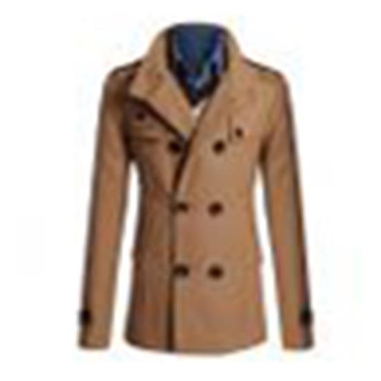 Men Long Sleeve Lapel Collar Double-breasted Pockets Woolen Slim Trench Coat