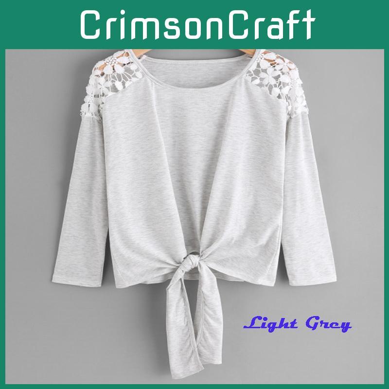 Timeless Design Cotton And Polyester Womens Lace Stitching Round Neck Top
