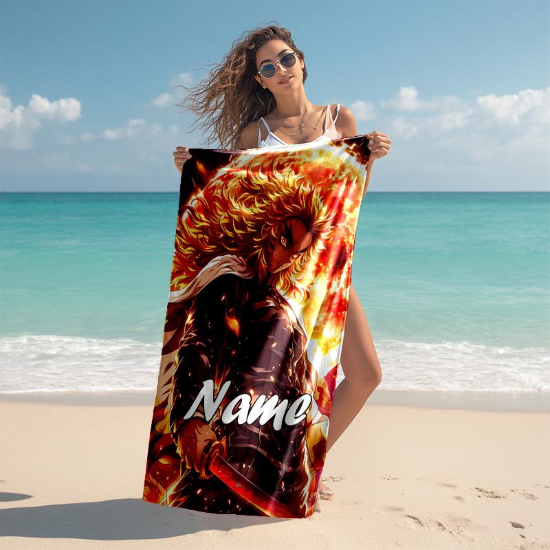 Personalized customized proof beach towel with Demon Slayer character theme pattern - soft, absorbent, quick-drying, perfect swimming, camping&bathing