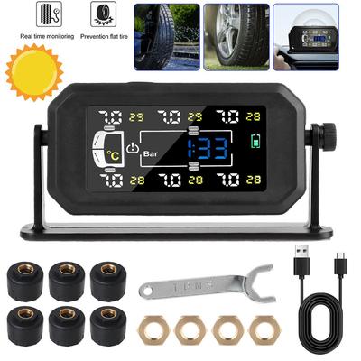 Solar TPMS Bandenspanningscontrolesysteem Vrachtwagen Auto Bandenspanningsmonitor Intelligent H13 6 Externe Sensoren Temperatuurwaarschuwing Brandstofbesparing