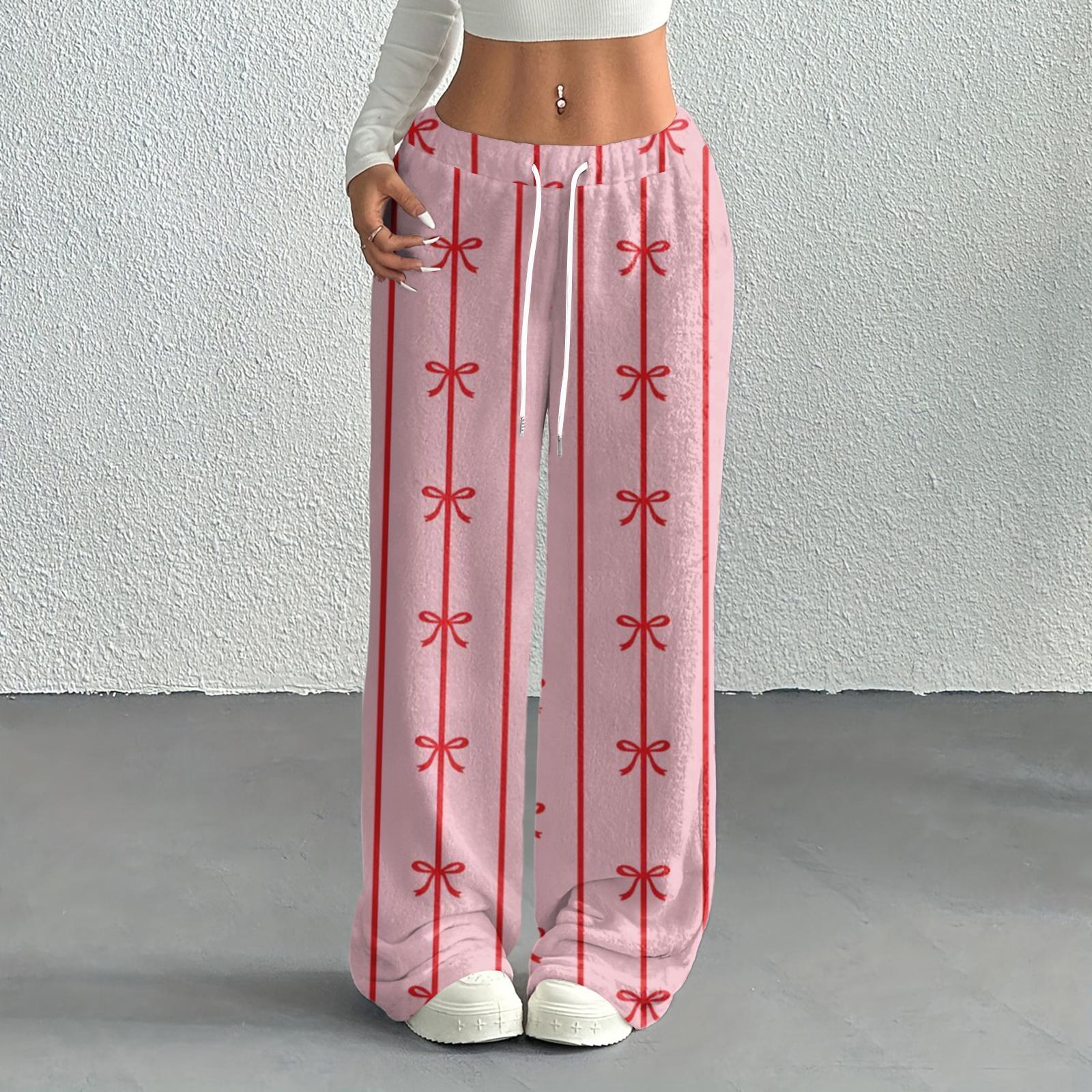 

Женские повседневные модные брюки с принтом, эластичной талией, свободные, с прямыми штанинами, с веревкой XXL