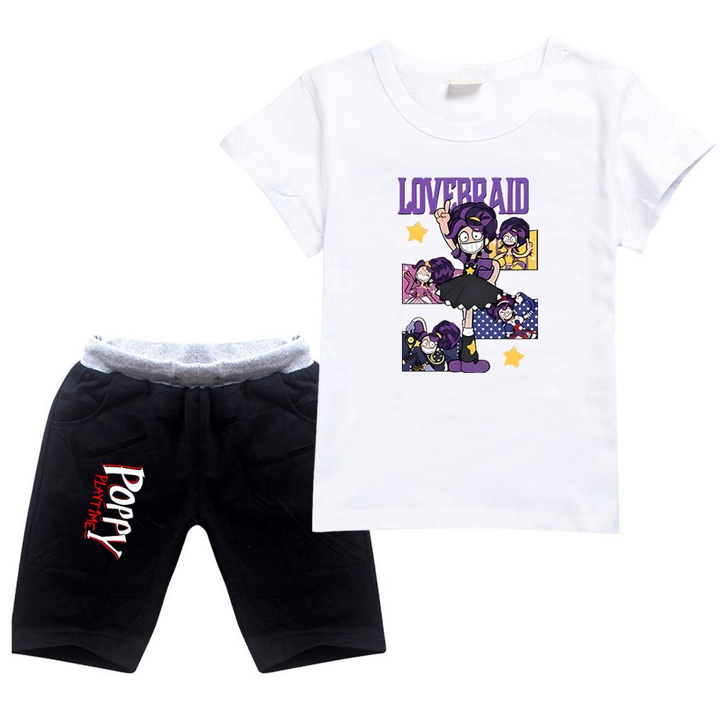 4143  Kids Girls Lily Lovebraids Printed Top Shorts T-shirt Trousers Tracksuit Sets 100cm белый