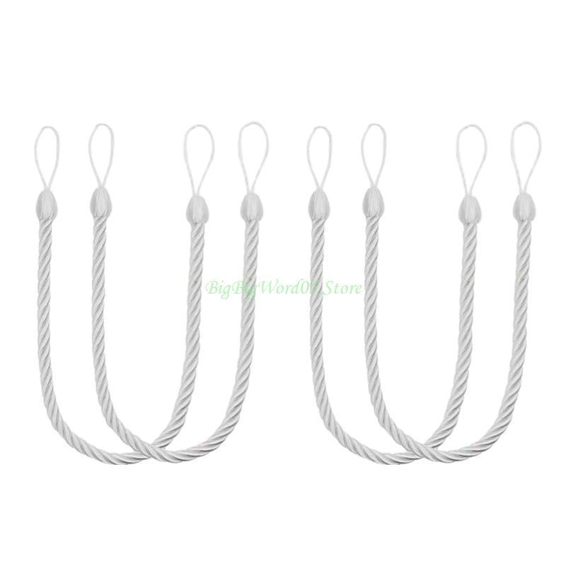 24TE 4Pack Elegant Bohos Styles Cotton Rope Curtain Tiebacks Soft Handwovens Decorative
