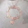Pink Flower Pendant Beaded Chain Bracelet Sweet Bracelet For Women Trendy Jewelry Gift