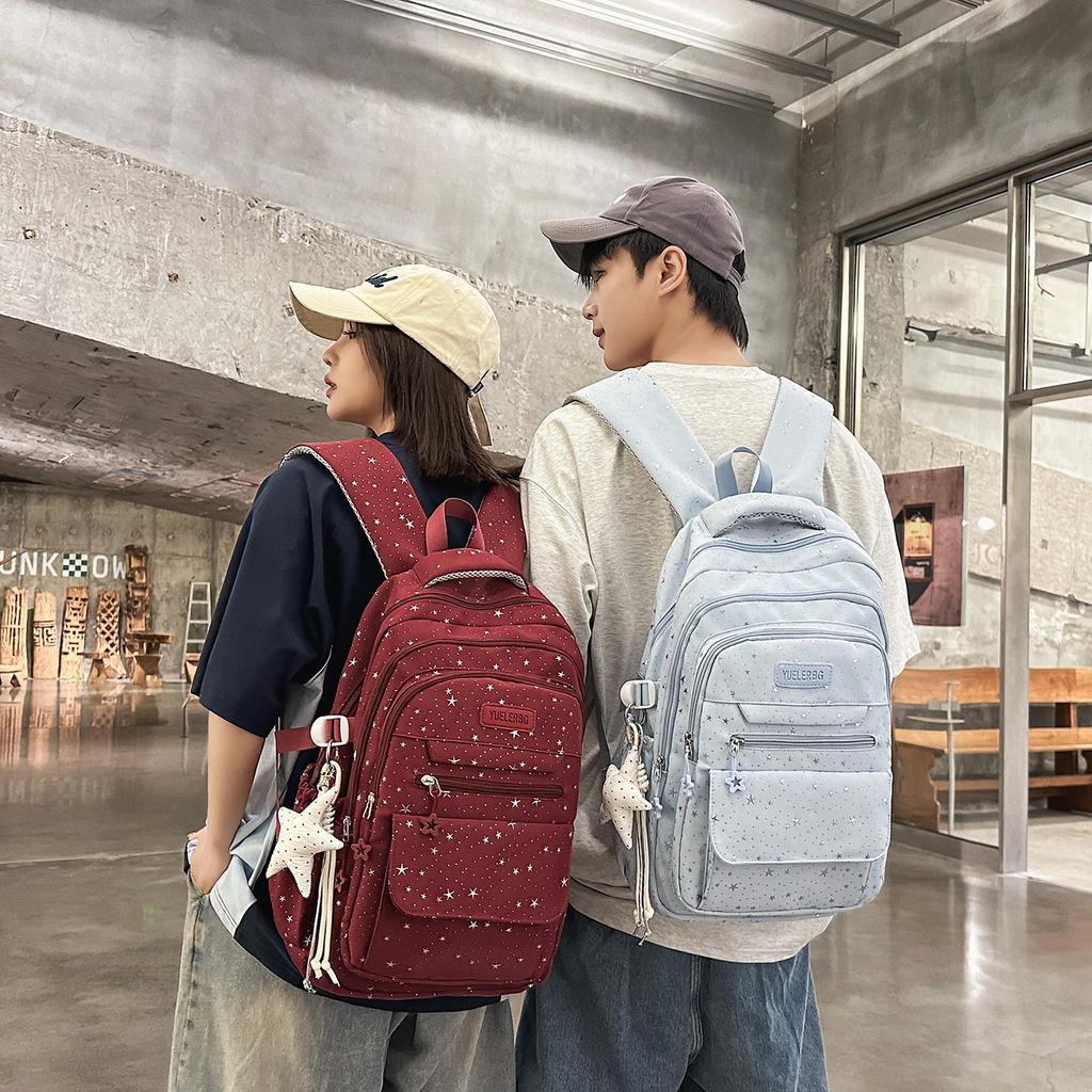 Schoolbag Caramel Soft Light Grid Rhyme Narrative Backpack Couple Korean Version College Style Junior High School Student Strong and Durable Backpack