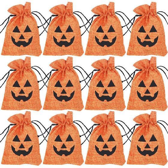 Ewanda Store 50 Pcs Halloween Burlap Bags,3.9"x5.5" Burlap Candy Bags Goodie Treat Bags with Drawstrings for Kids Halloween Party Supplies