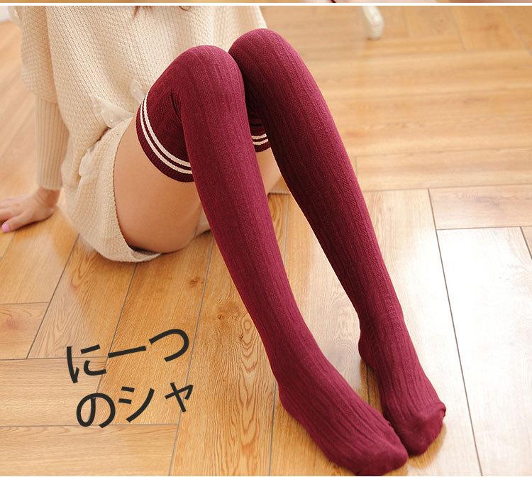 College Style Stockings, Women'S Two-Bar Twist Stacking Socks, Japanese And Korean Striped Stockings Over The Knee Socks