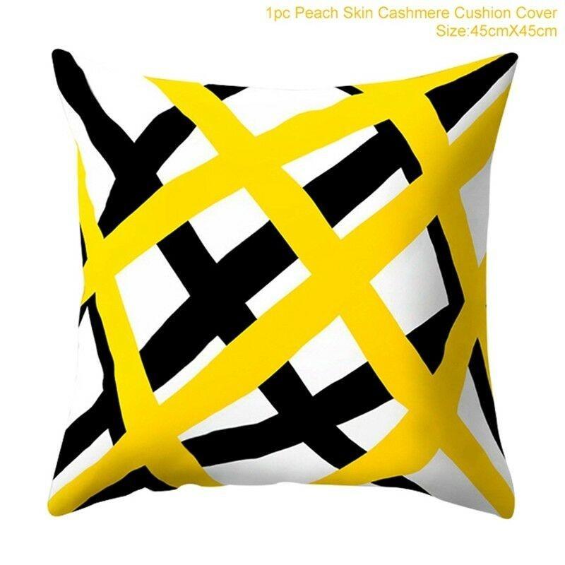 Classic Yellow Geometric Pillow Case Crafted From Luxurious Peach Skin Cashmere