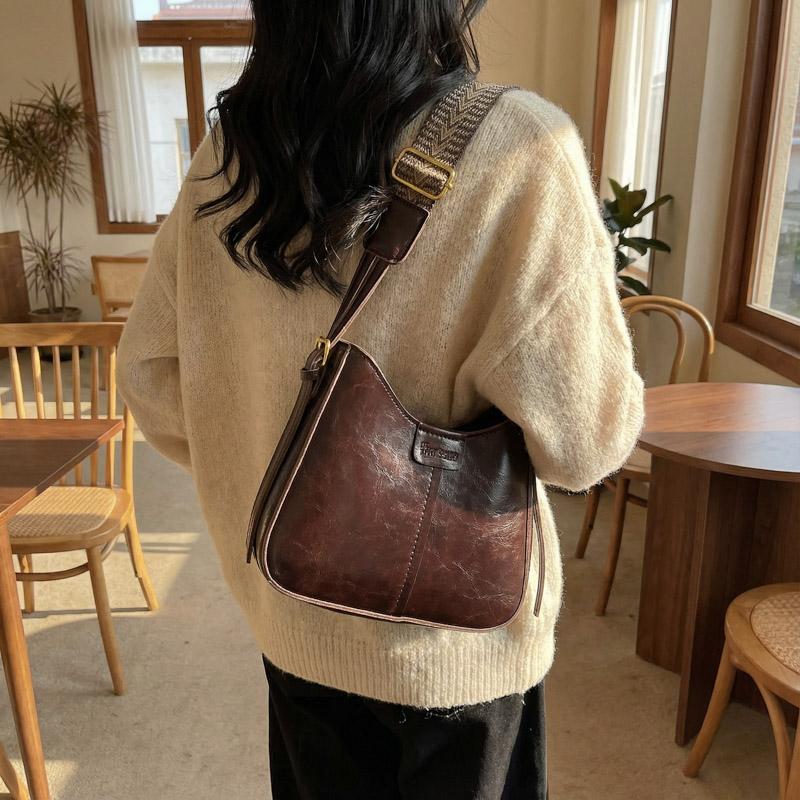 Vintage Zachte Leren Crossbody Tas Dames Hobo Schoudertas met Geweven Brede Band voor Dagelijkse Woon-werkverkeer Werk Winkelen en Reizen