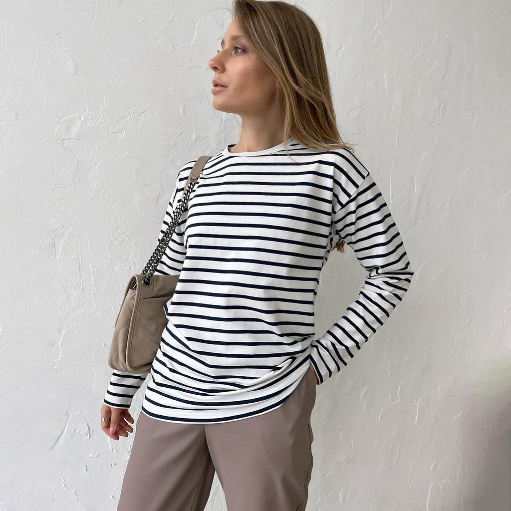 Summer Women Long Sleeve T-shirt O Neck Stripe
