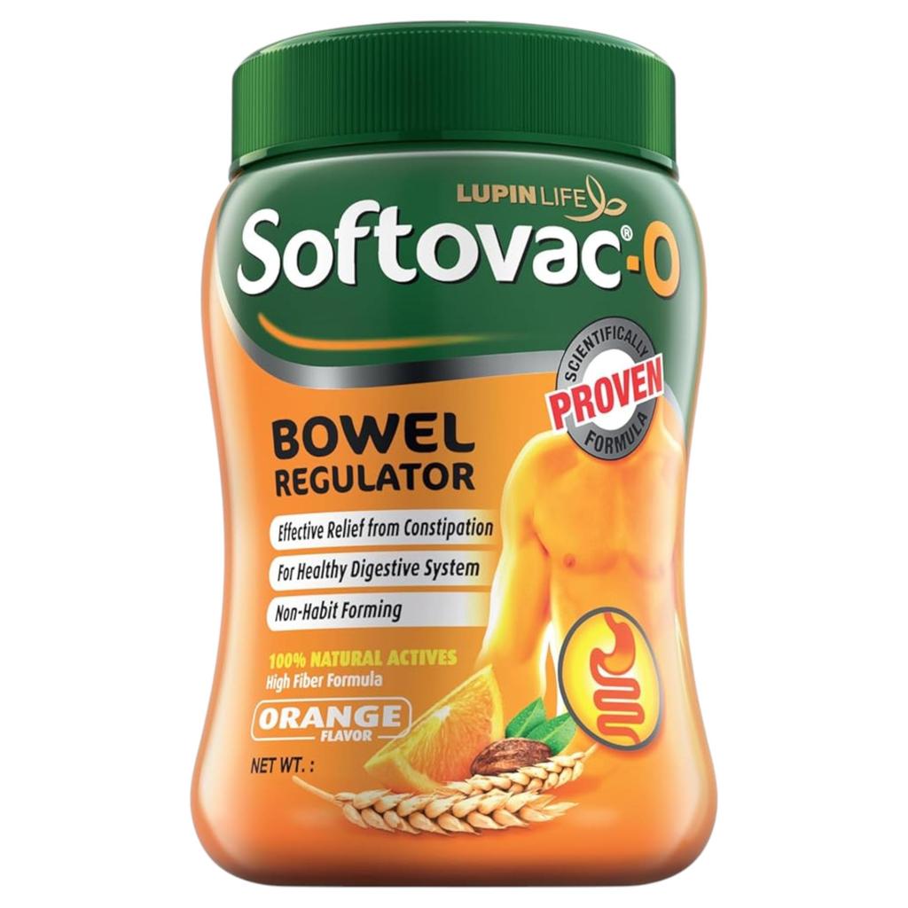 Softovac-O Isabgol Bowel Regulator Powder Orange Flavour 250 G Natural Digestive Support Constipation Relief Gas and Bloating Aid for Adults