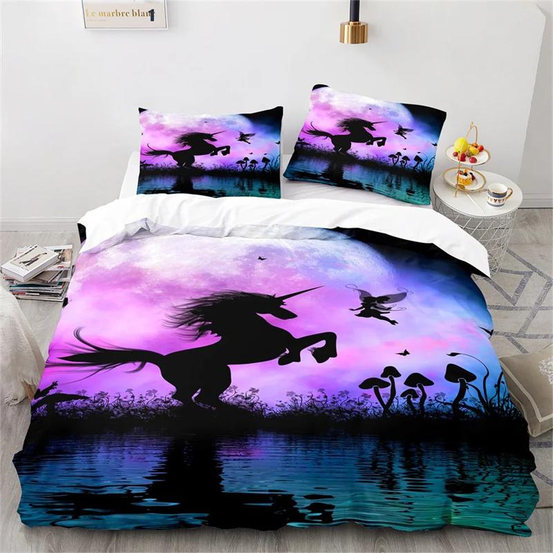 Unicorn Duvet Cover Pink Cartoon Unicorn Animals Romantic Theme Polyester ValentineS Day Gift For Children Girls Boy Room Decor