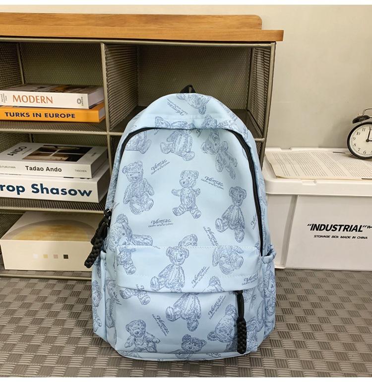 Schoolbag backpack new schoolbag for female junior high school students simple and versatile printed bear niche design college student computer 