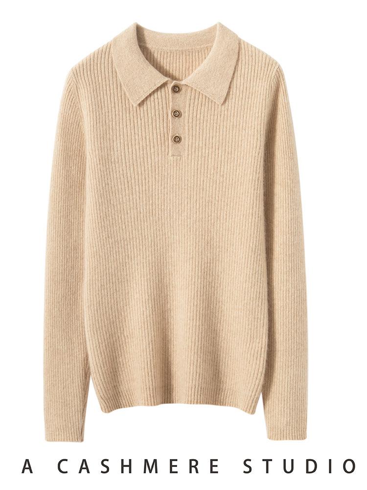 Women's Cashmere Polo Collar Sweater - Autumn/Winter Style with Button Detail