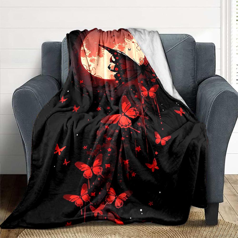 1pc Moonlit Butterflies Blanket, Lightweight Flannel Throw Blanket for Sofa, Bed, Travel, Camping, Living Room, Office, Couch, Chair, and Bed