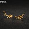 SMJEL Minimalist Silver Color Deer Horn Earrings Women Christmas Jewelry Cute Elk Antler Ear Studs Unique Tree Branch Earings