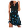 Fashion Women Summer  Print Hollow Out Sleeveless Loose  Mid Dresses