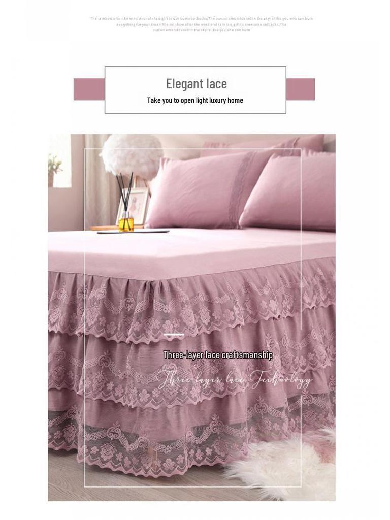 Korean Princess Style Lace Bed Skirt & Sheet 3-Piece Set