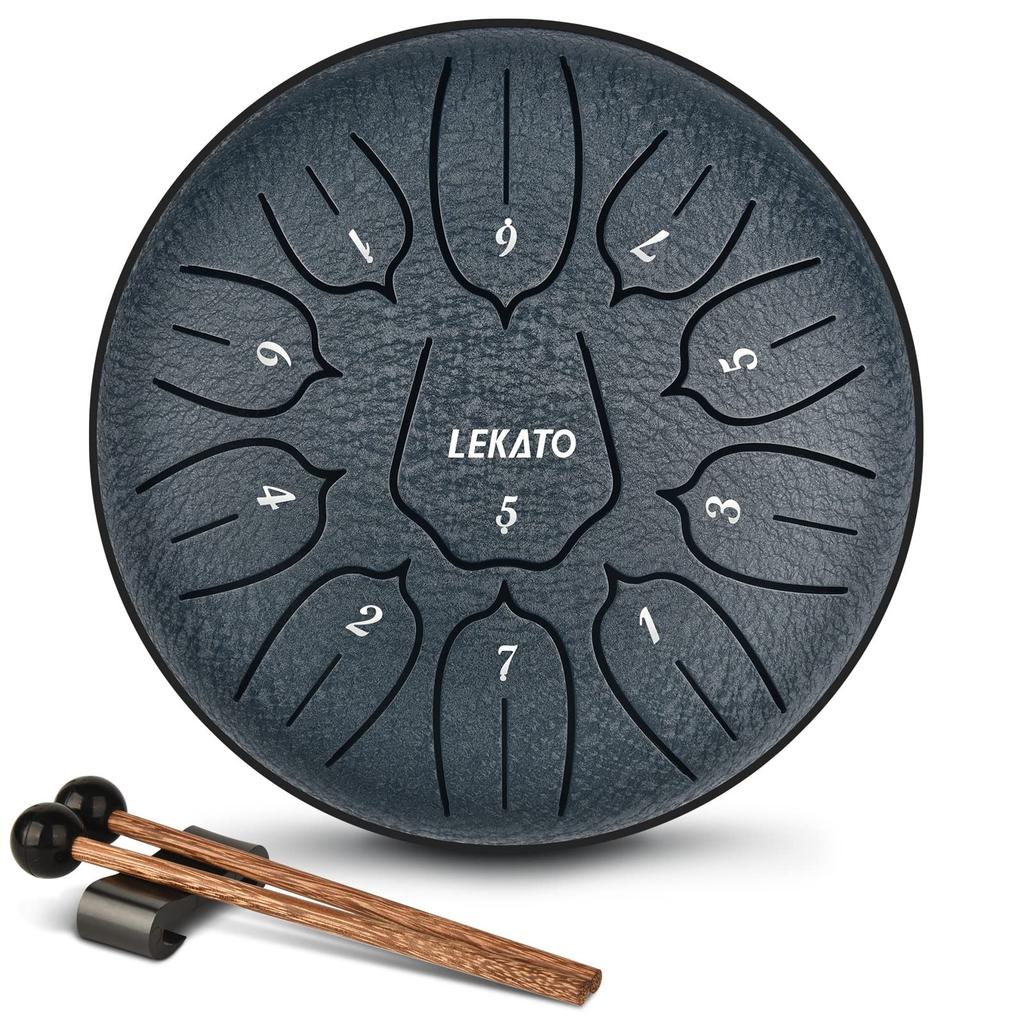 LEKATO Steel Tongue Metal Percussion Instrument with Mallets and Storage Ideal for and Zen 6-inch 11-note Drum, Bag, Meditation, Yoga, (Navy Blue)