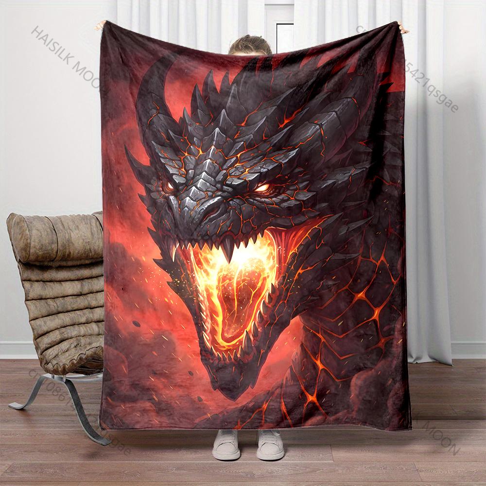 Multiple sizes Fiery dragon roaring Print Blanket Flannel Material Soft Warm for All Seasons Home Outdoor Camping Picnics RV