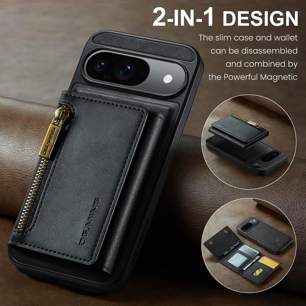DG.MING M5 Series For Google Pixel 9 Pro/Pixel 9 Case Detachable Magnetic Leather Phone Cover with Card Slots