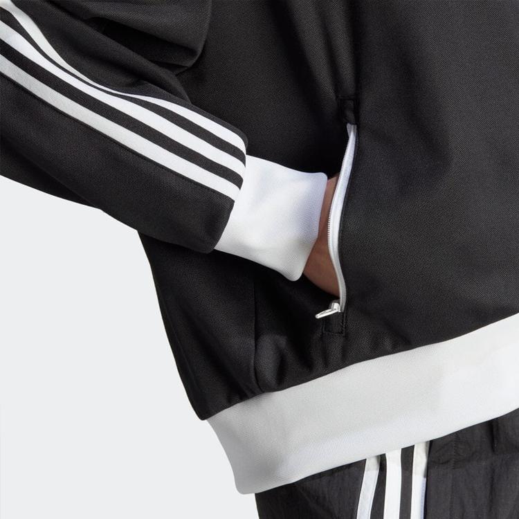 adidas Originals Adicolor Three-Stripe Color Block Loose Fit Stand Collar Long Sleeve Track Jacket Women Black IK0430
