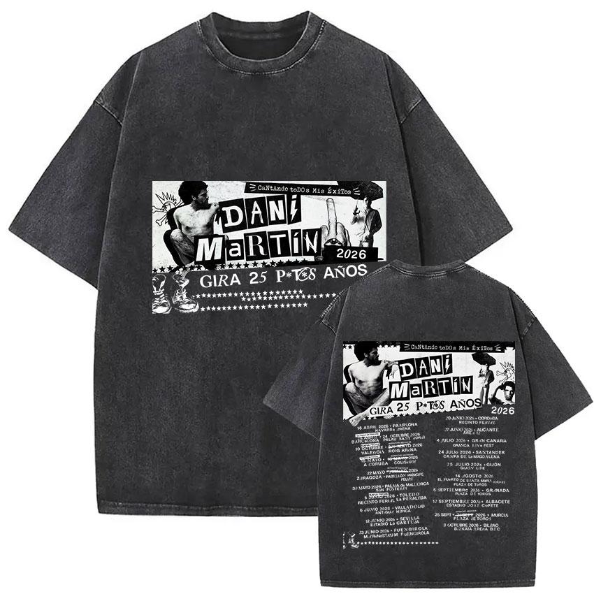 Rapper Dani Martin Lo Que Me De La Gana Tour Vintage Washed T Shirts Men Women Pop Fans Fashion Clothing Oversized Tshirt