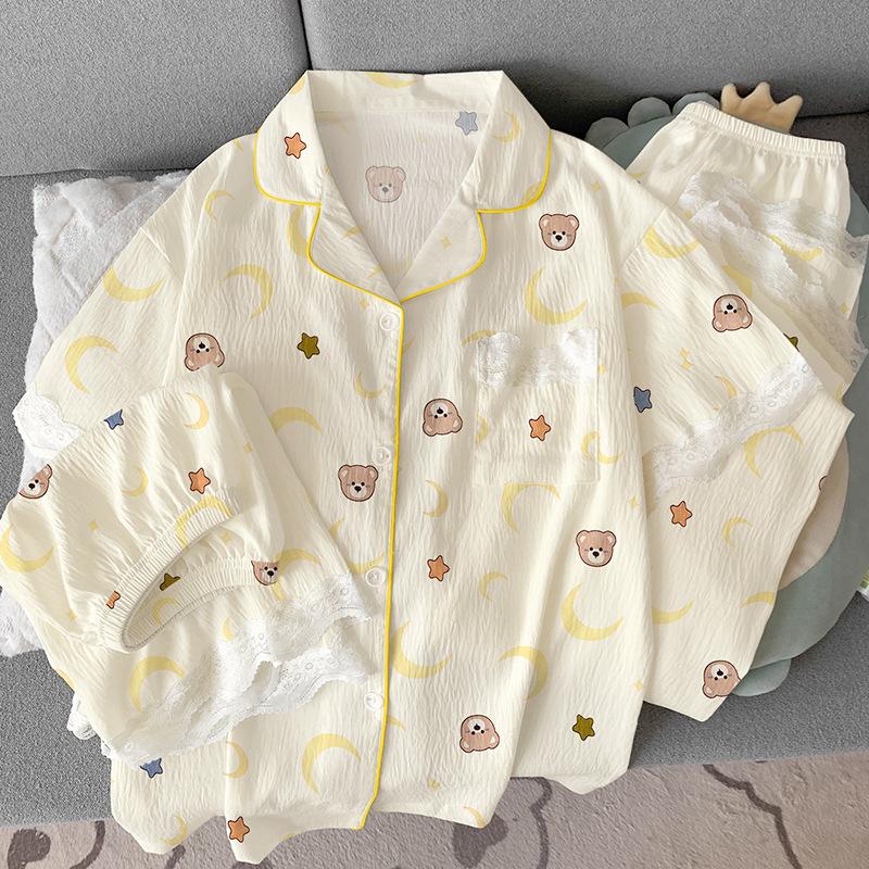 

Женская летняя пижама Лунный медведь из облачного хлопка с кружевом, с коротким рукавом, трехпредметная, милая домашняя одежда 2XL