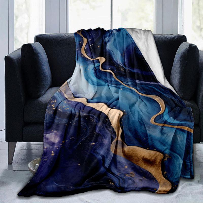 1pc Marble Pattern Lightweight Flannel Blanket, Comfortable and Warm Blanket, for Camping Sofa Bed and Couch Office, Gift