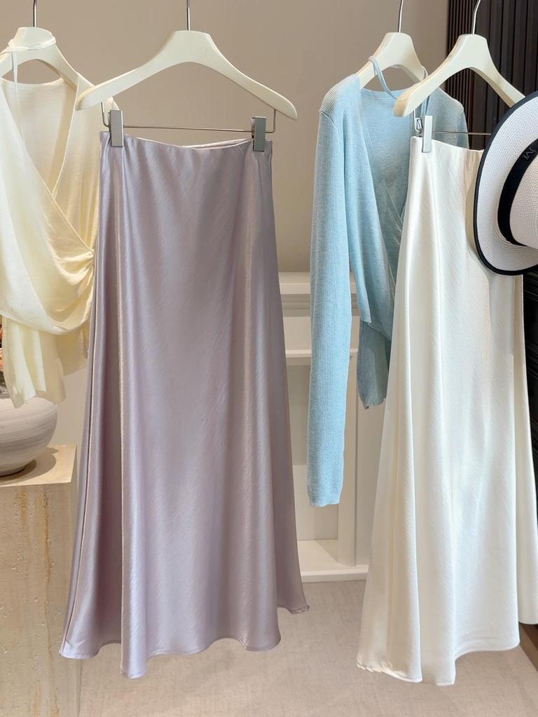 High-End Satin Mermaid Skirt for Women - Spring 2026 A-Line High Waist Slimming Drape Long Skirt