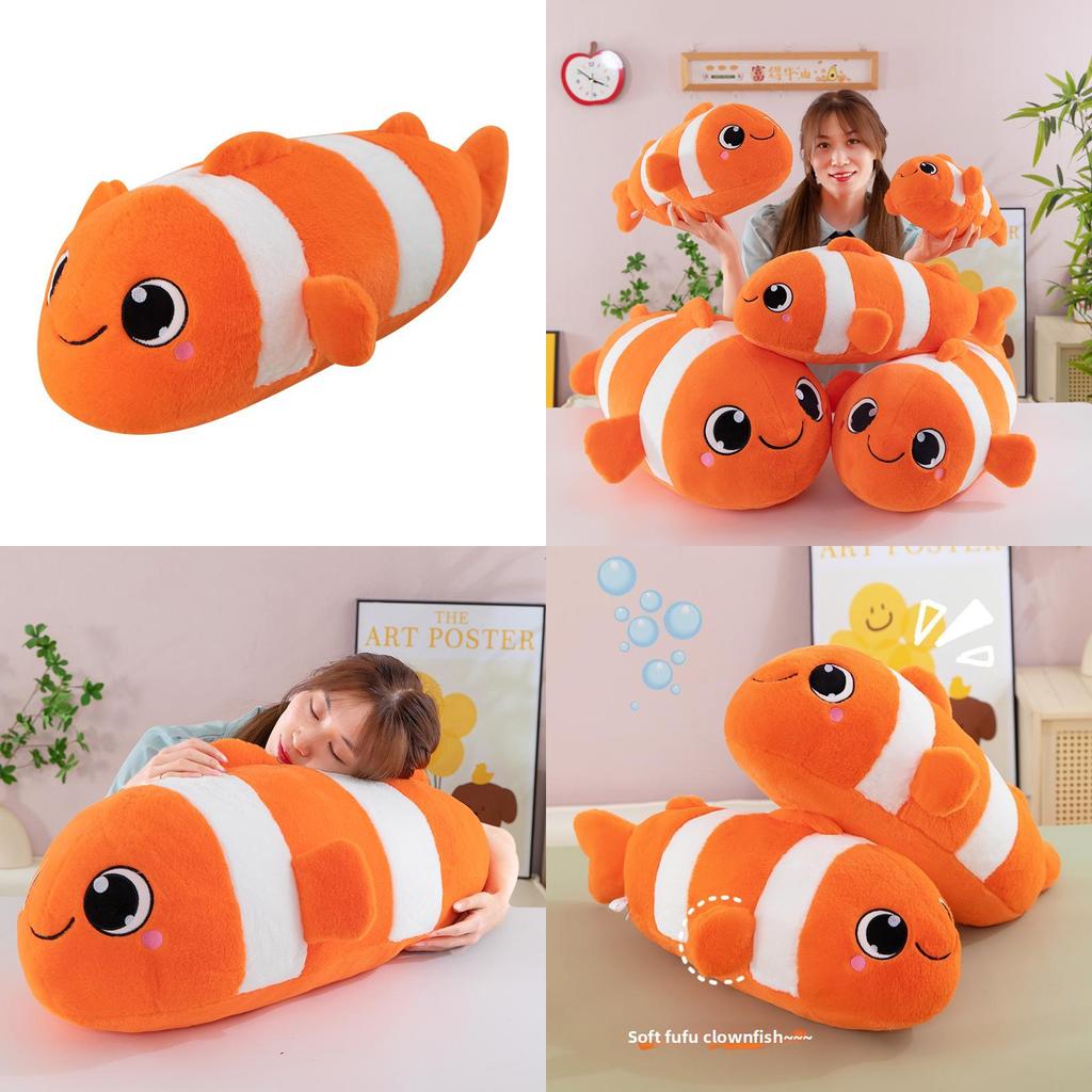 Plush Clownfish Toy Ocean Animal Stuffed Fish Cushion For Kids Playroom Decor