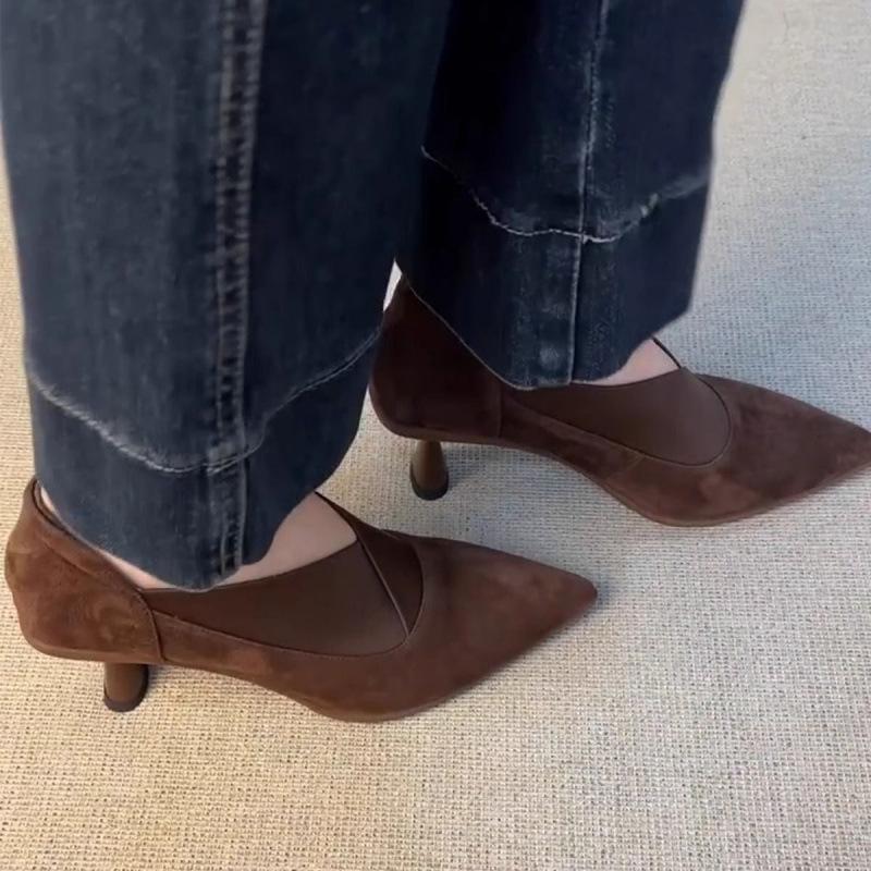 French casual senior pointed single shoes 2025 autumn new wear versatile single shoes elegant non-slip high heels
