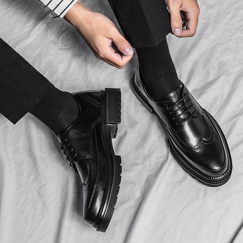 Brock leather shoes British style business dress casual heightening suit black best man wedding groom shoes