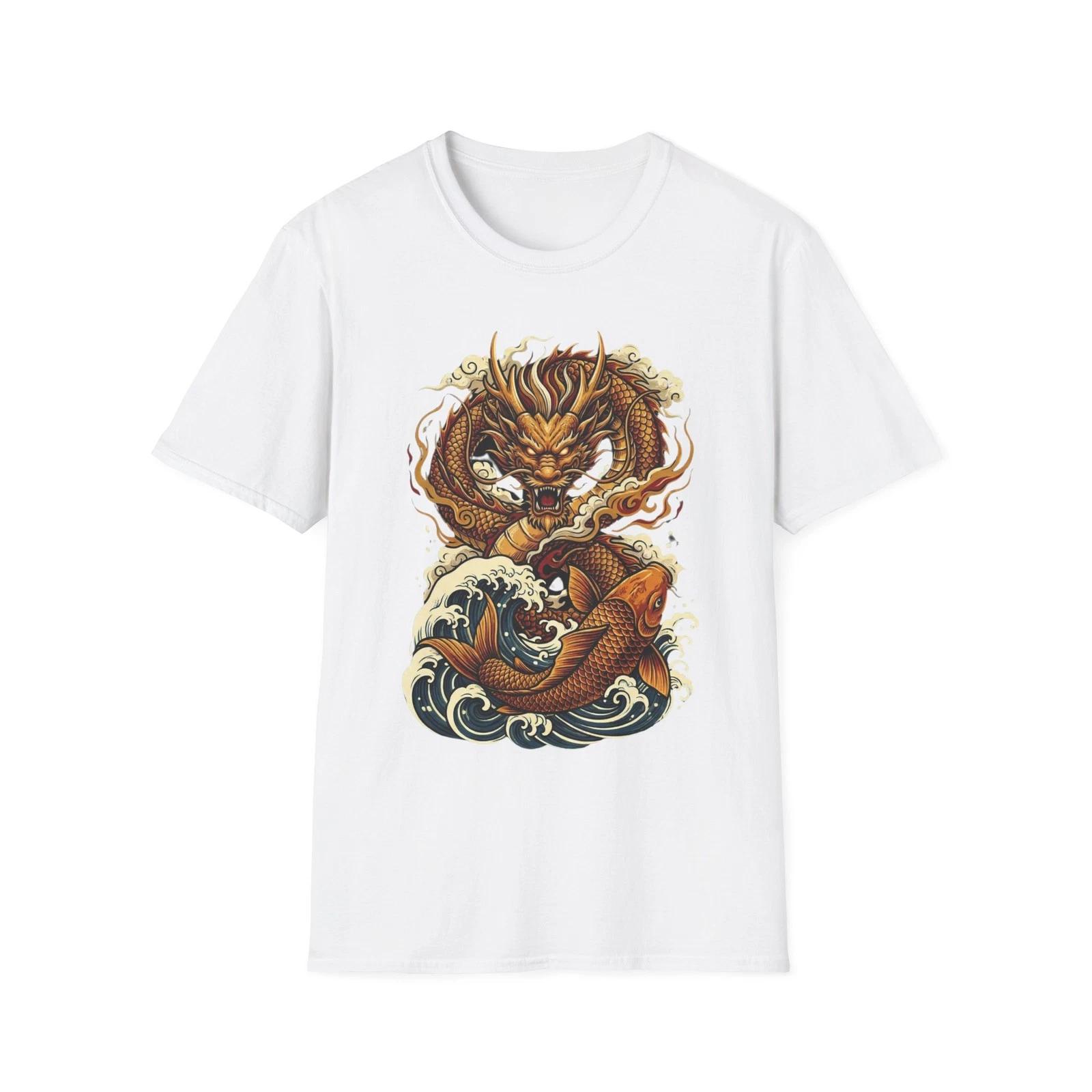 Golden Dragon Graphic T-Shirt Asian Streetwear Japanese Art Gift For Him L