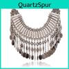 Retro Geometric Coin Pendant Necklace With Multilayer Water Chain For Fashion Accessory