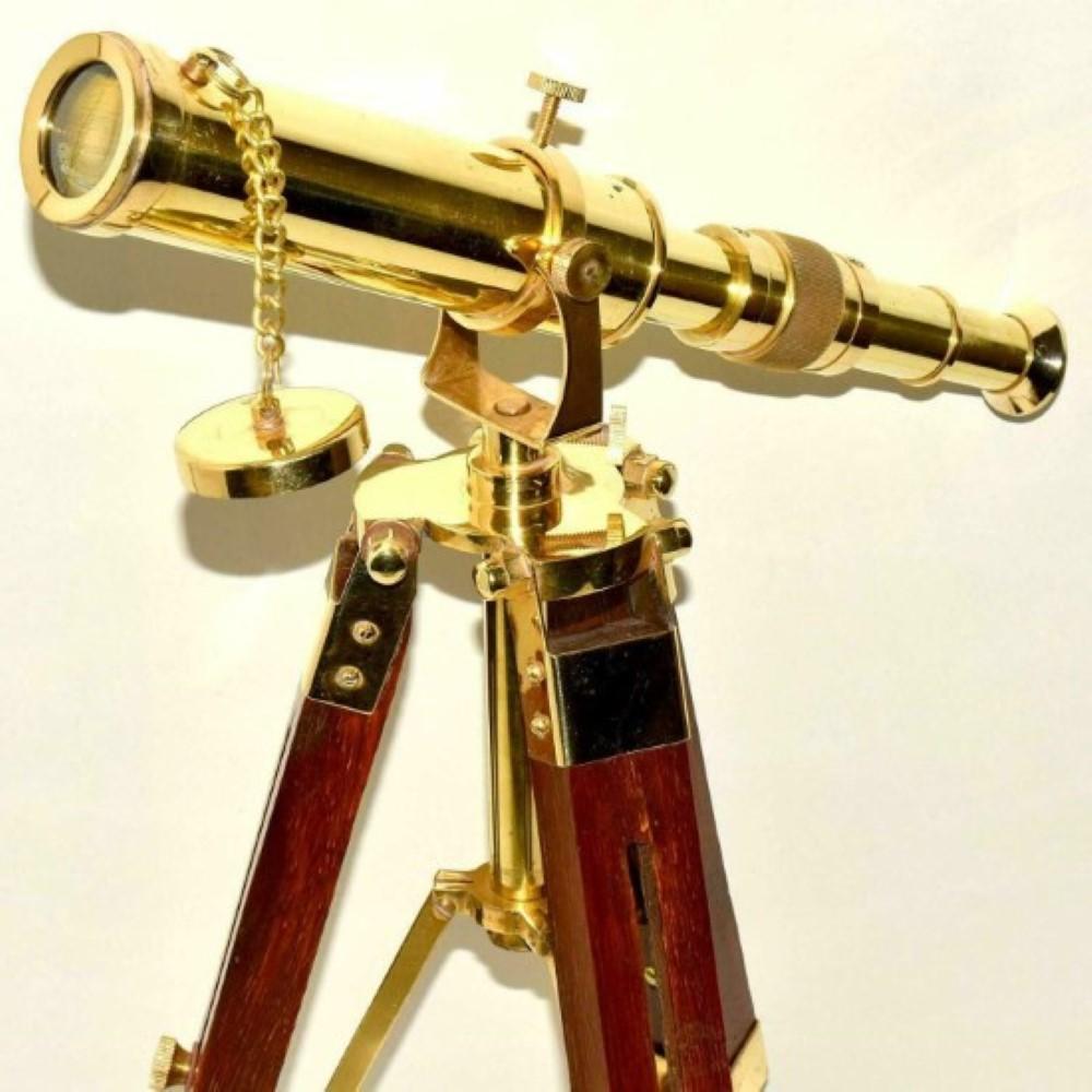 Messing Teleskop mit Holzstativständer Maritim Nautisch Vintage Schreibtischdeko