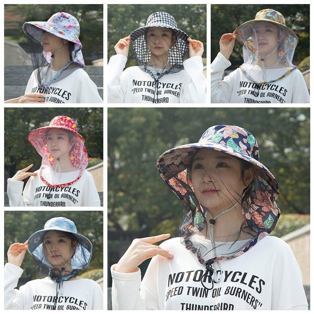 Printing Mesh Tea Picking Hat UV Protection Sunshade Shawl Cap Portable Wide Brim Sun Hat  Fishing