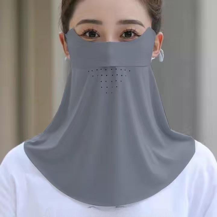 Women's Ultra-Thin Ice Silk Sunscreen Mask with UV Protection and Breathable Full Face & Neck Coverage for Summer.