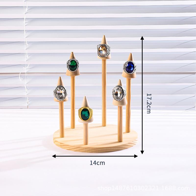 1PC Removable Wood Cone Ring Display Stand Finger Rings Holder Watch Bangle Storage Tray Jewelry Window Display Showcase Props