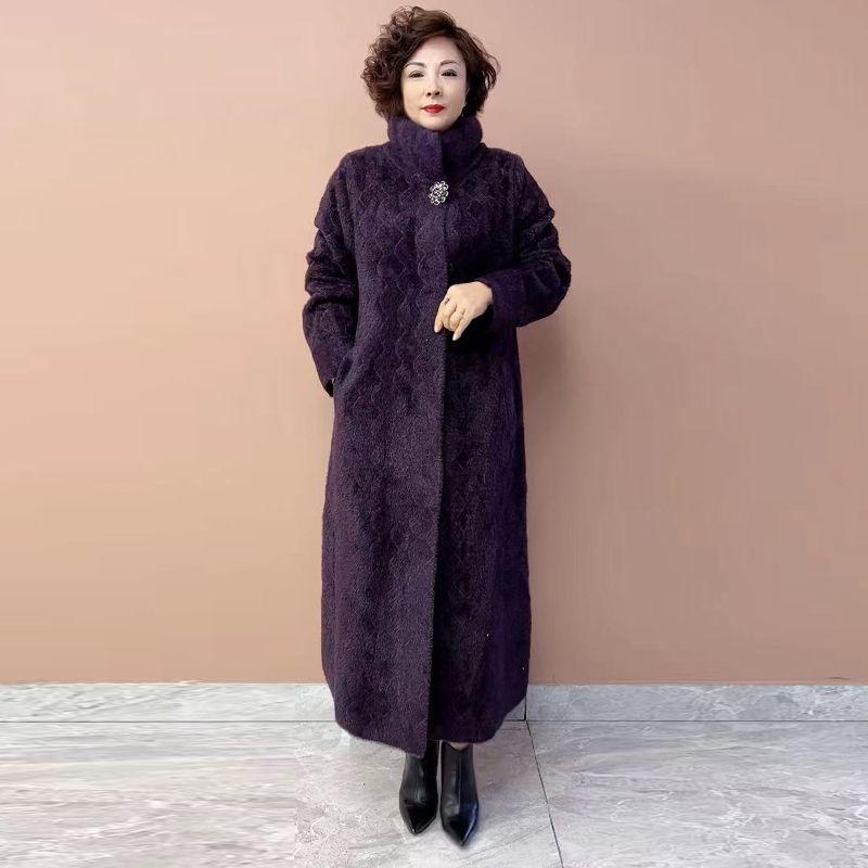 Winter Women's Long Mink Fur Coat  Stand Collar Thick Warm Mink Fur Overcoat Plus Size Fur Coat