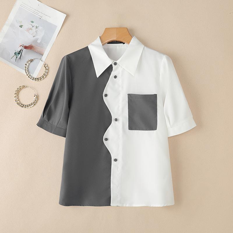 

ZANZEA Женская повседневная блузка с отложным воротником, летняя, с коротким рукавом, с принтом 5XL серый