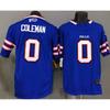 Buffalo Bills 0 Coleman Azul Camiseta de Fútbol Tercera Generación Bordada Uniforme Estilo NFL Hombre