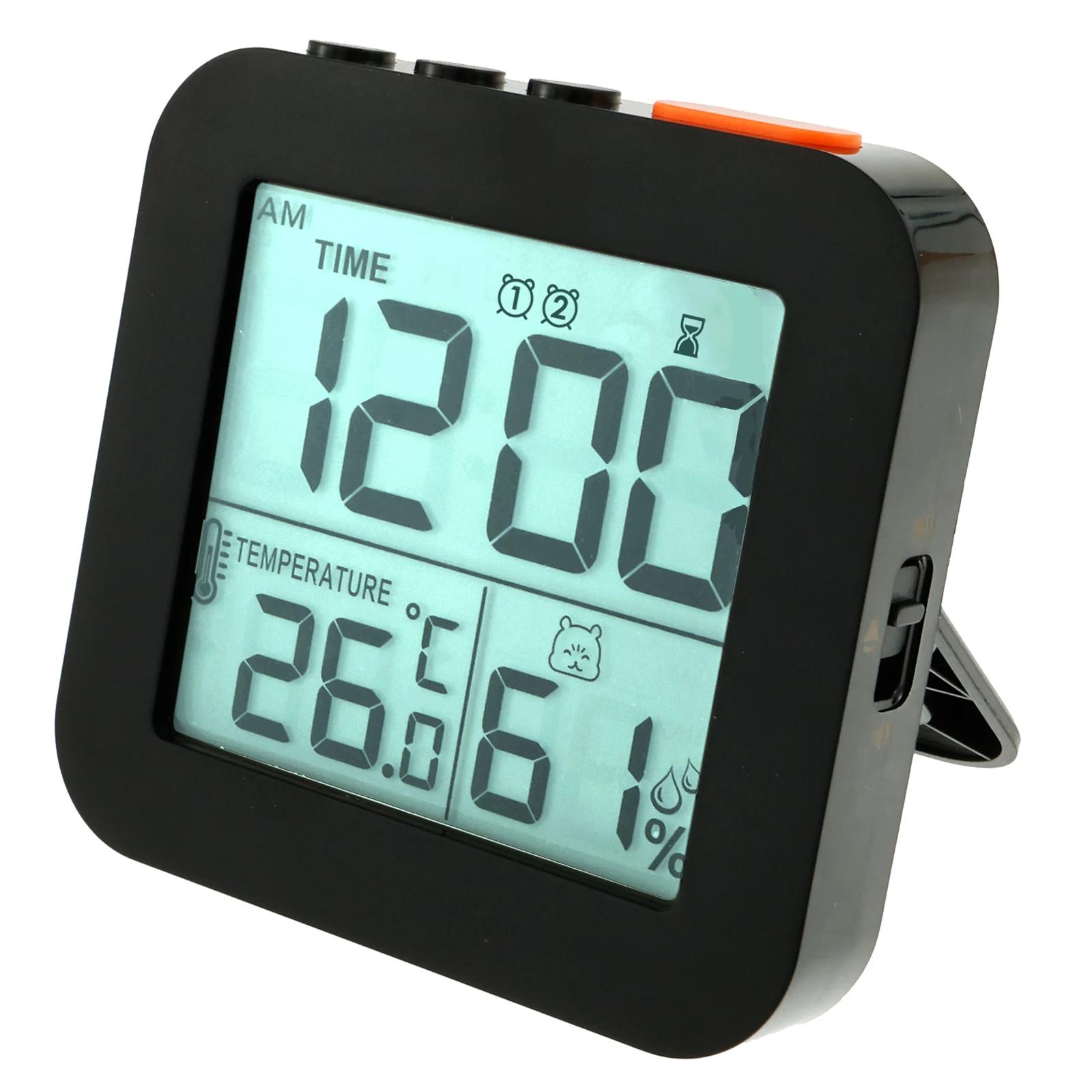 

Цифровой будильник с 2 звонками, температура, влажность, подсветка, ночник, повтор, 12/24-часовой формат, батарейка, украшение комнаты