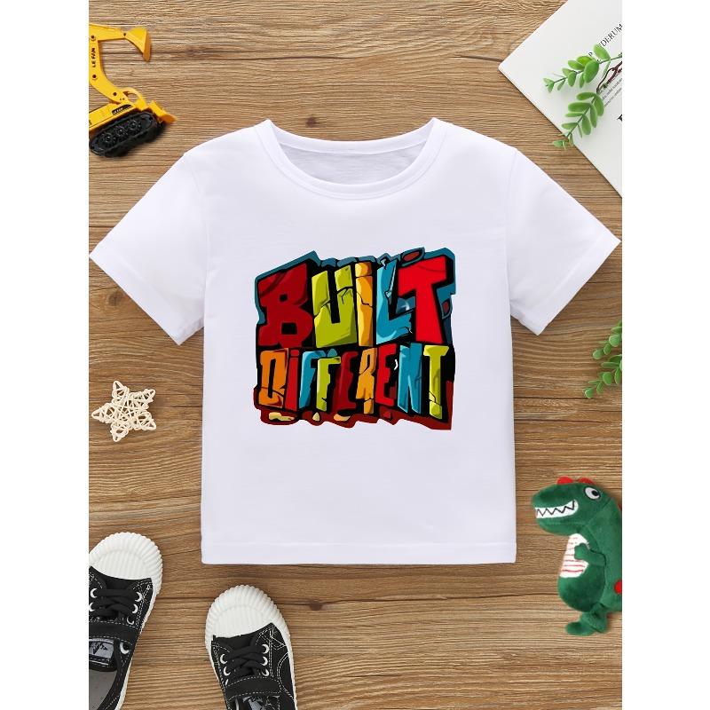 European sizes Boys' Colorful Letter Print Creative Trendy Stylish Short-Sleeve T-Shirt