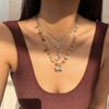 Sweet And Cool Holiday Wind Irregular Gravel Necklace Female Mint Diffuse Wave Wind Moon Pendant Stacked Necklace