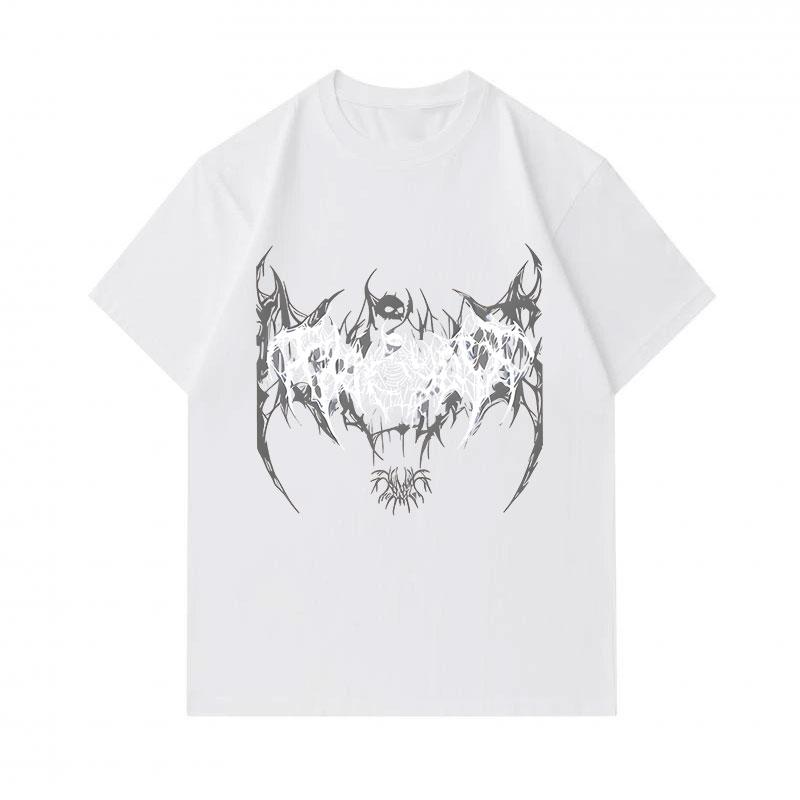 Men's 100% Cotton Crew Neck Short Sleeve T-Shirt, Death Metal Abstract Art Print Casual Breathable Tee, Gothic Dark Pattern Streetwear Top for Daily W