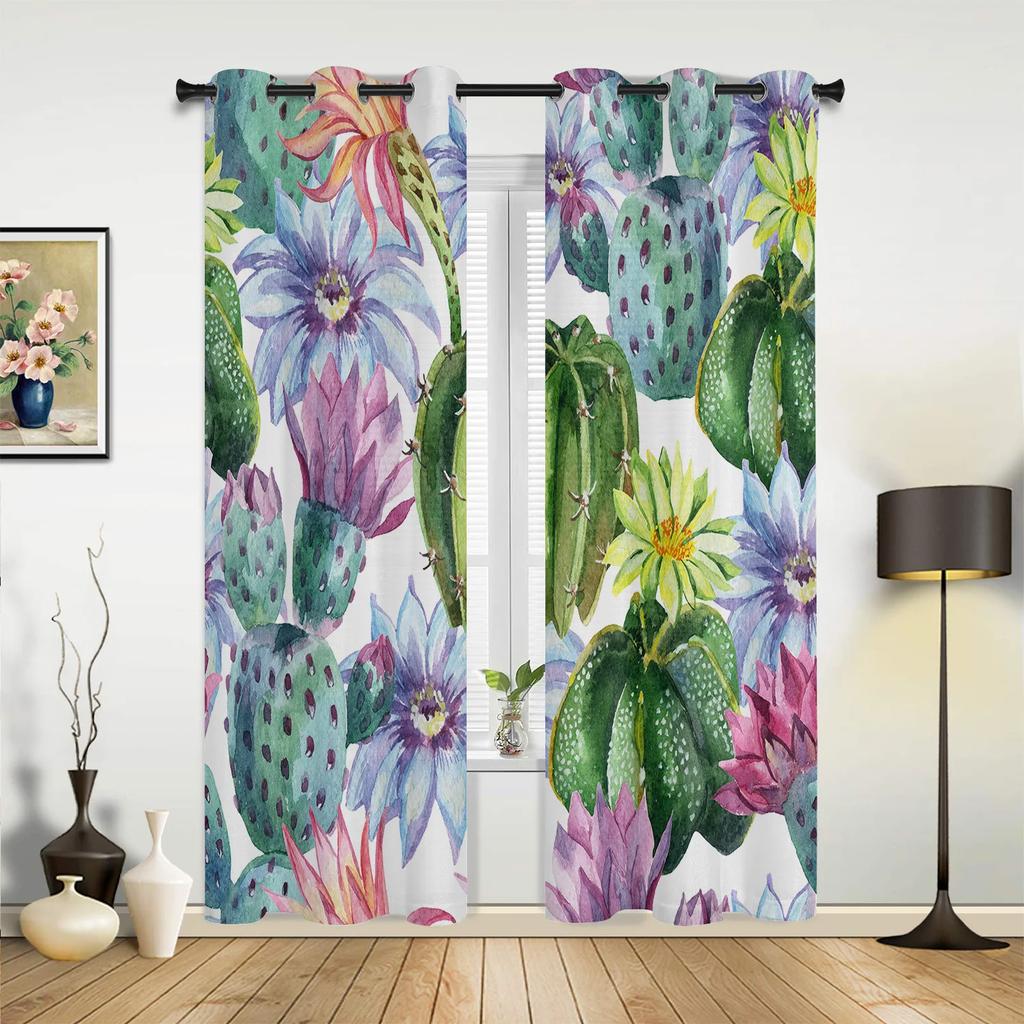 Cactus Tropical Plant Window Curtains Home Decoration Living Room Curtains Window Treatments Drapes Cortinas For Kitchen Bedroom