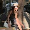 New French flat-top straw hat, women's straw straw grass flat-brimmed top hat, summer sunshade and sun protection, small face adjustable hat